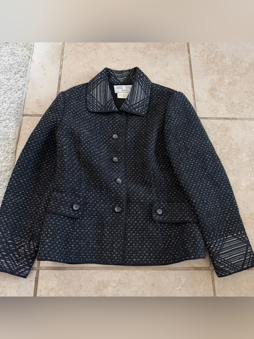 Aurora Ruffolo & Christian Ruperto Black Geometric Tweed Blazer Size 10